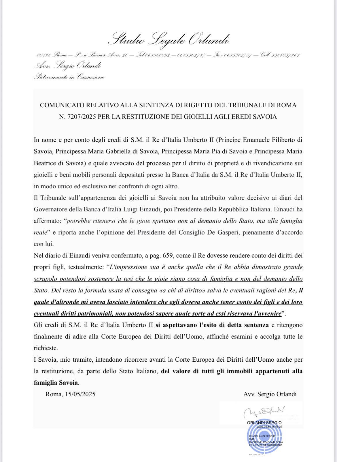 EREDITÀ SAVOIA? RIGETTATA DALLA CASSAZIONE 