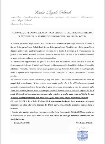 EREDITÀ SAVOIA? RIGETTATA DALLA CASSAZIONE 